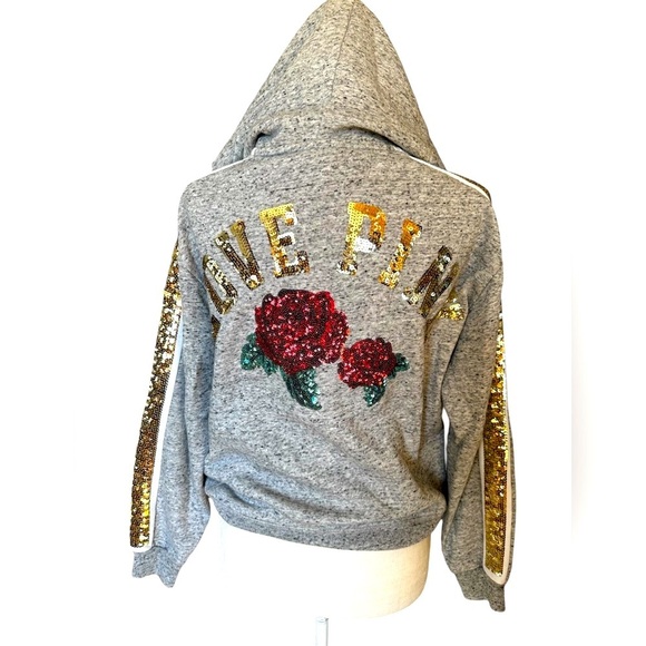 PINK Victoria's Secret Tops - 🤩 VS Sequin Logo & Roses Hoodie Sweatshirt